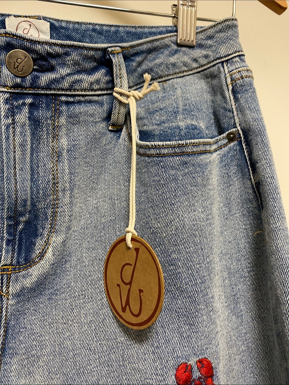 DRIFTWOOD Light Blue Wide-Leg Jeans with Red Embroidered Lobsters - Picture 6 of 12